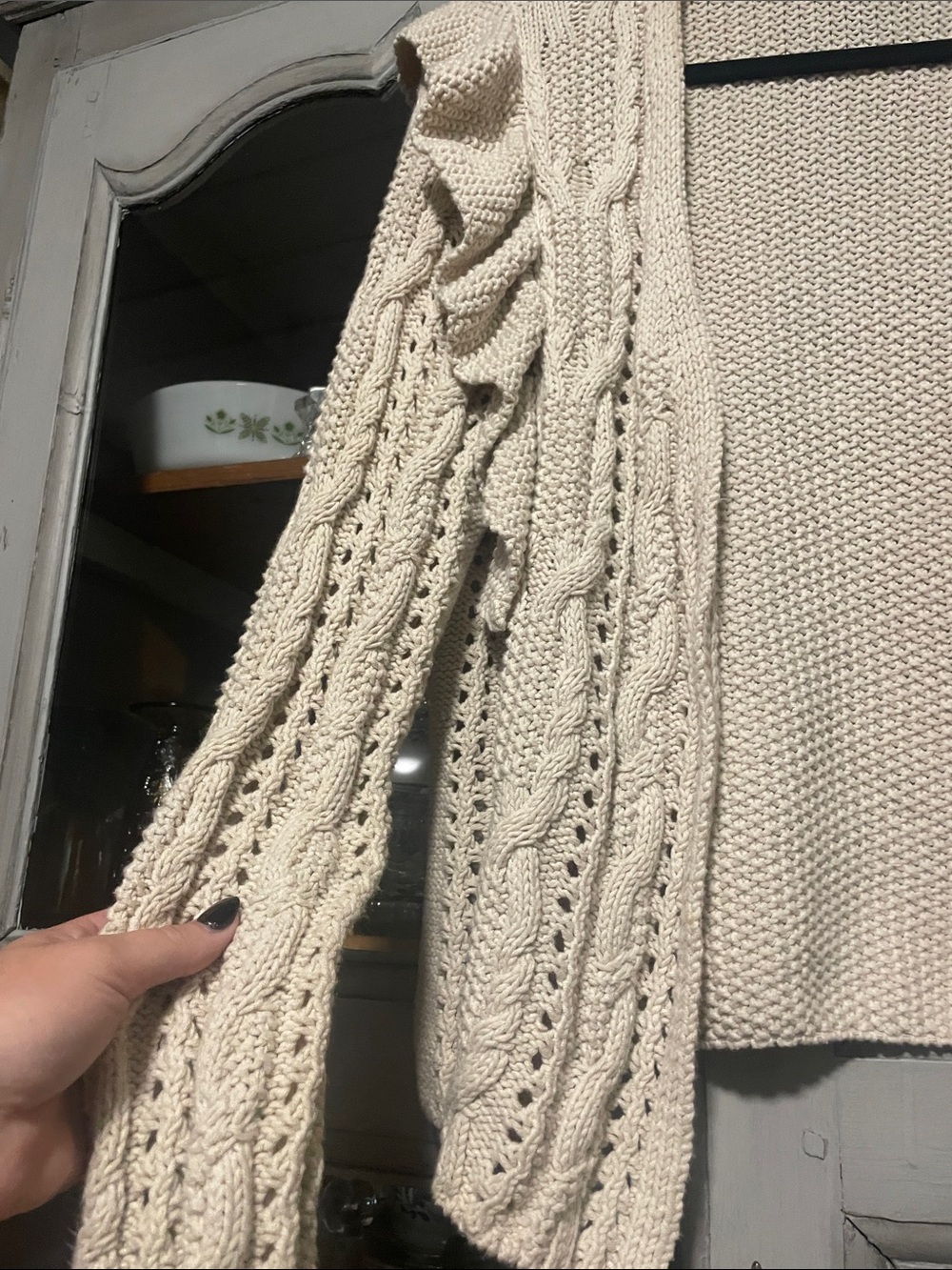 Universal Thread Cream Ruffle Cable-Knit Open Cardigan - Picture 4 of 5